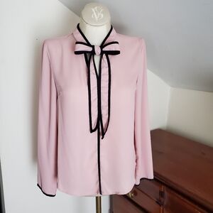 Pink Blouse with Black Trim And Bow